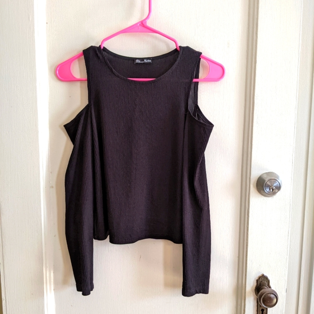 Zara Rib Sweater cutout shoulder.